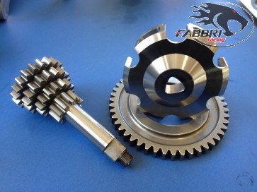 Ingranaggio multiplo Fabbri Racing 10-14-17-19 denti TERZA E QUARTA CORTA sezione a triangolo+ z=47 Vespa 50, 90, 125 ET3 Primavera, PK+ ragnetto